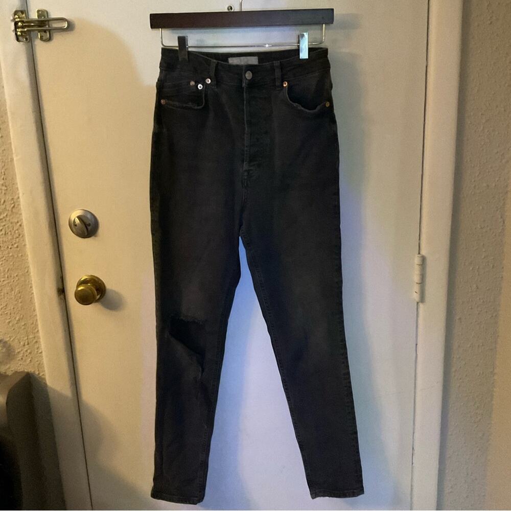 Free People We The Free High Rise Distressed Black Jeans 28 Casual Bikercore